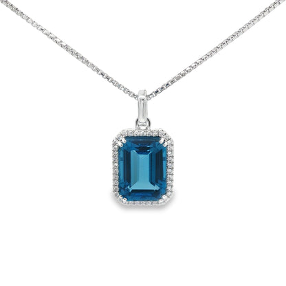 Jai's 14K White Gold Octagon-cut Blue Topaz & Diamond Necklace
