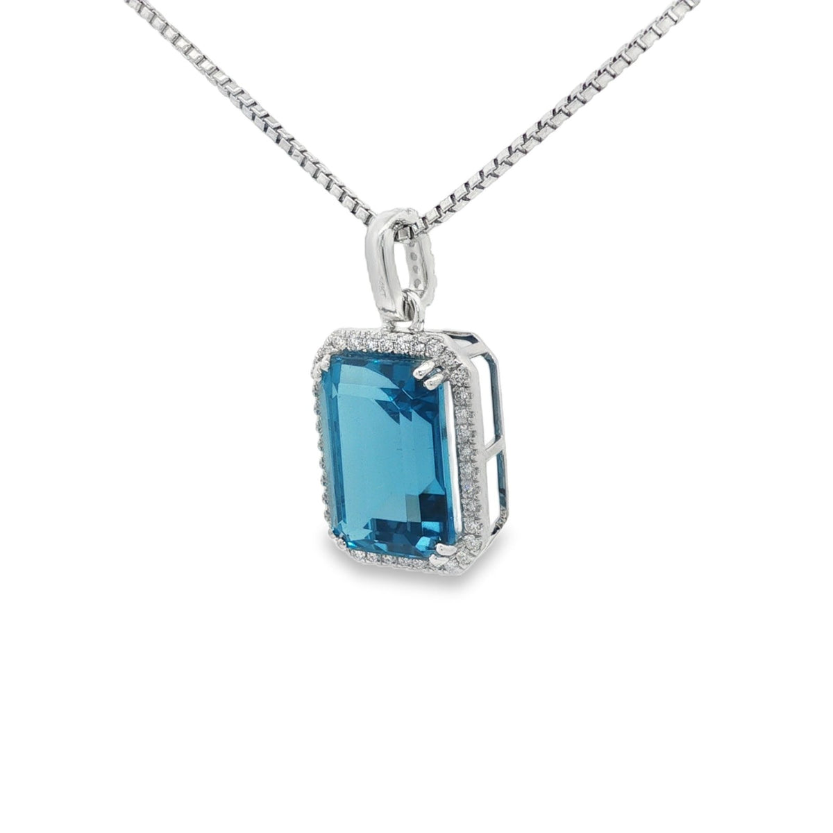 Jai's 14K White Gold Octagon-cut Blue Topaz & Diamond Necklace