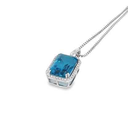 Jai's 14K White Gold Octagon-cut Blue Topaz & Diamond Necklace