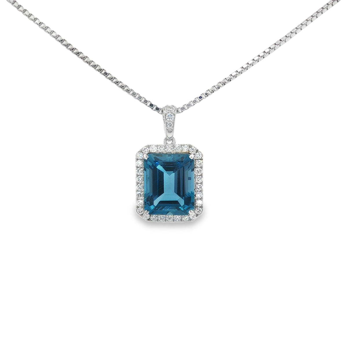 Jai's 14K White Gold Octagon-cut Blue Topaz & Diamond Necklace