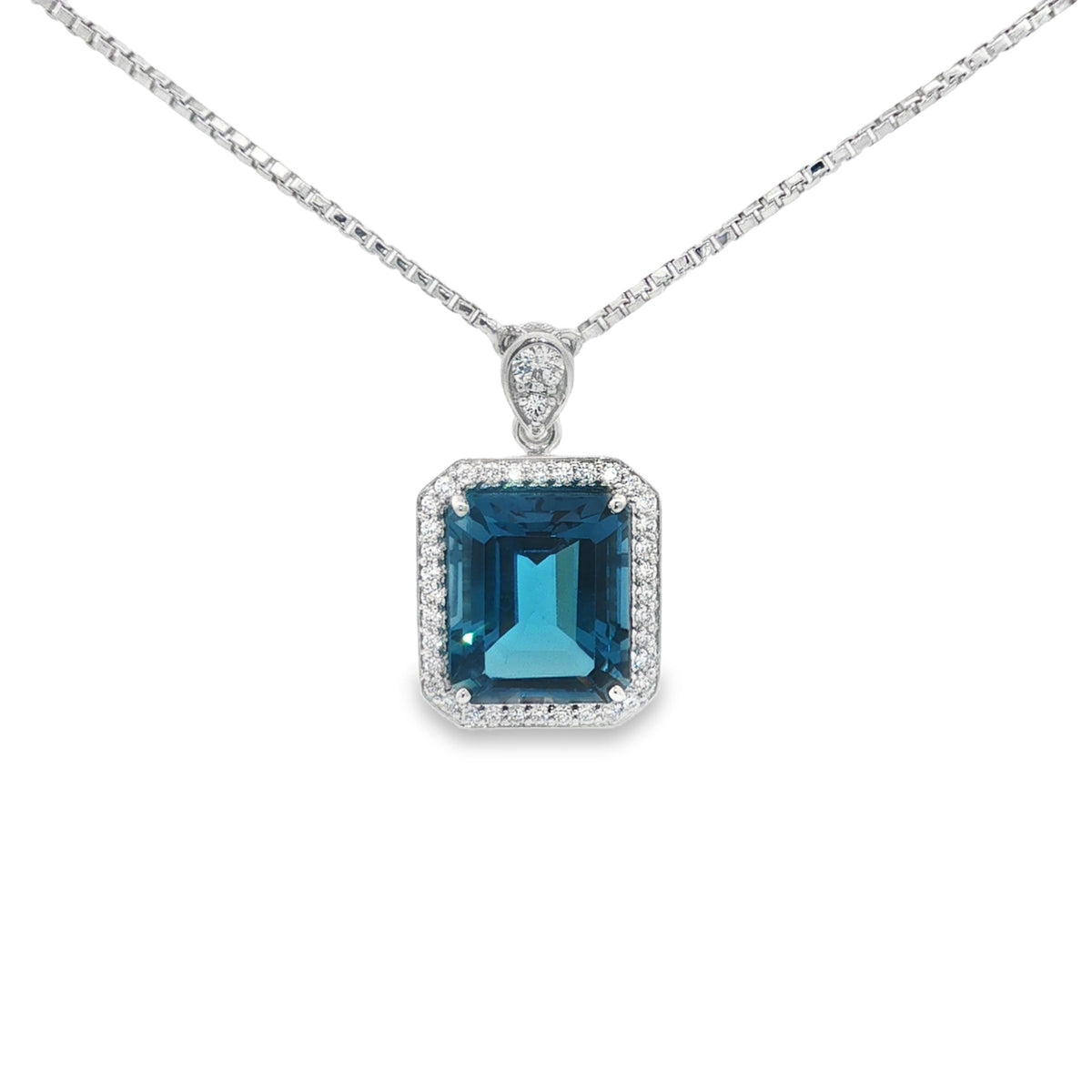 Jai's 14K White Gold Octagon-cut Blue Topaz & Diamond Necklace