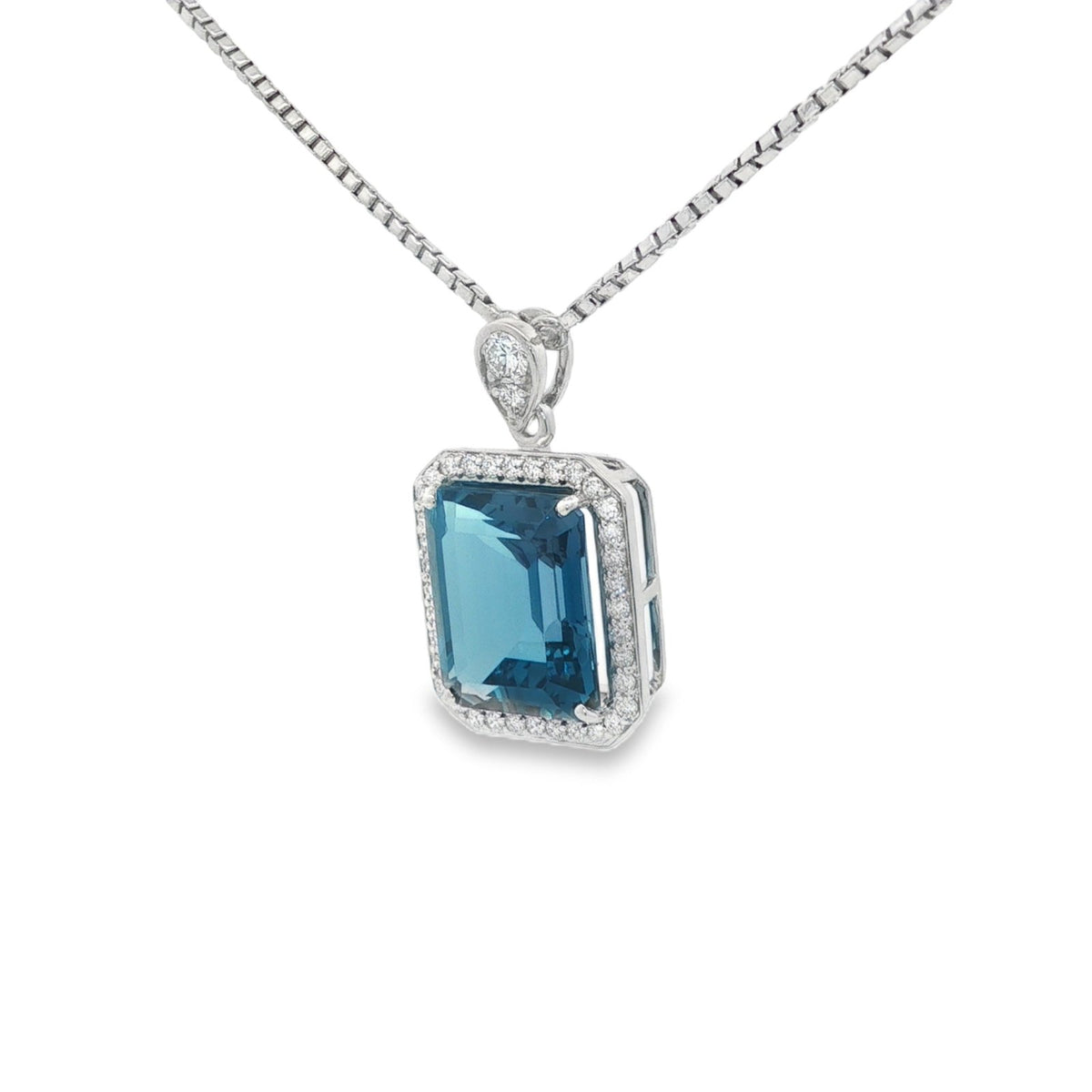 Jai's 14K White Gold Octagon-cut Blue Topaz & Diamond Necklace