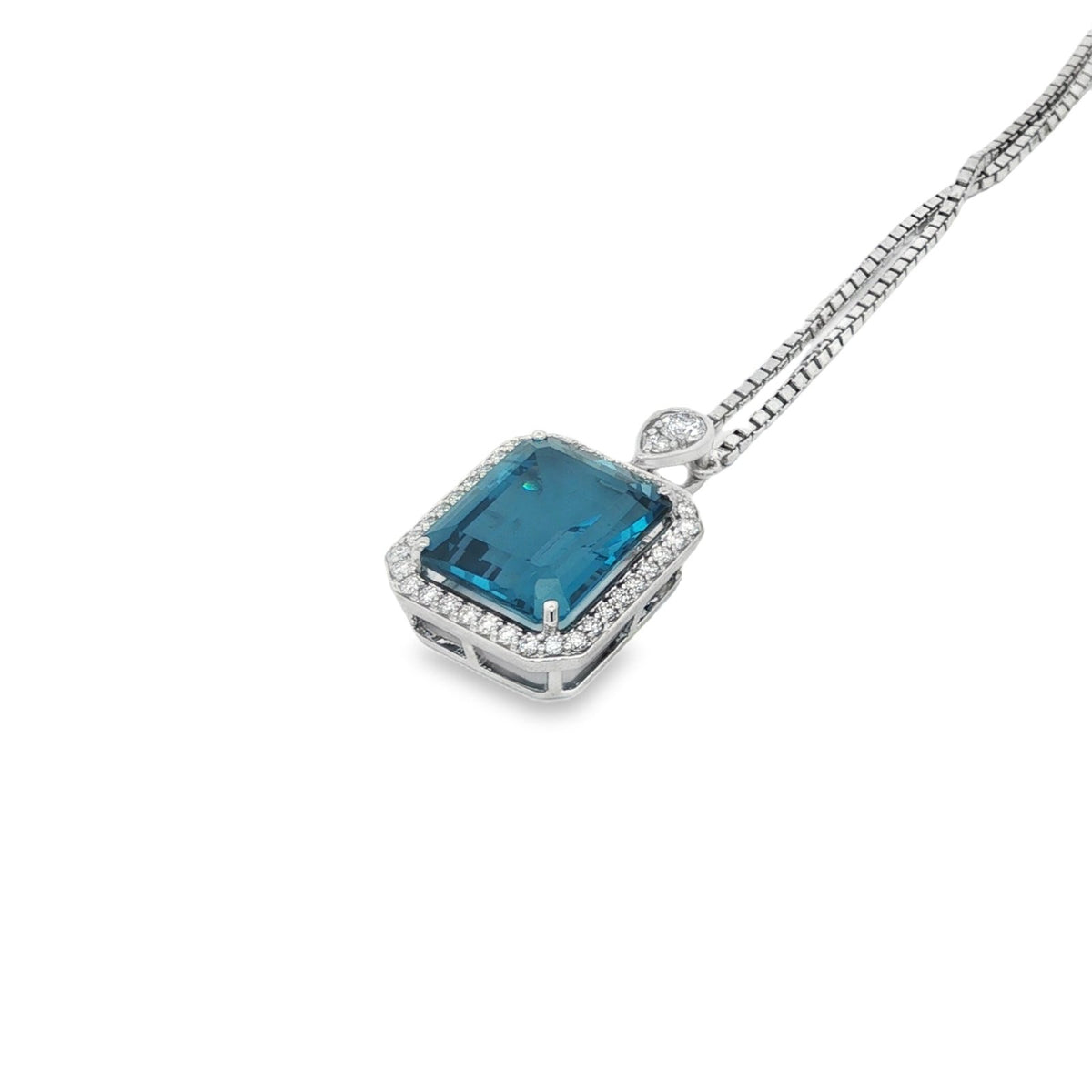 Jai's 14K White Gold Octagon-cut Blue Topaz & Diamond Necklace