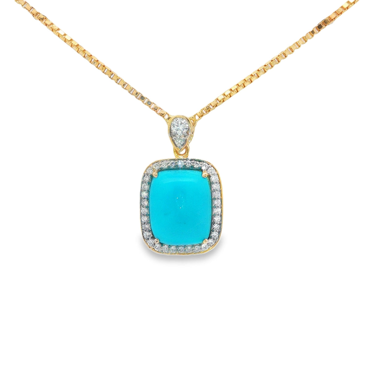Jai's 14K Yellow Gold Cushion-shaped Turquoise & Diamond Necklace