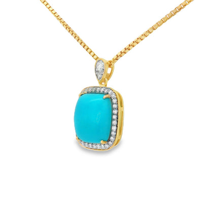 Jai's 14K Yellow Gold Cushion-shaped Turquoise & Diamond Necklace