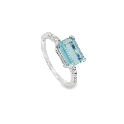 Jai's 14K White Gold Octagon-cut Aquamarine & Diamond Ring
