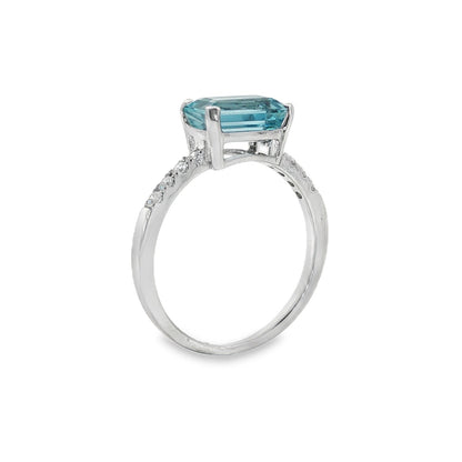 Jai's 14K White Gold Octagon-cut Aquamarine & Diamond Ring