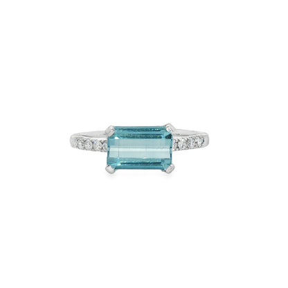 Jai's 14K White Gold Octagon-cut Aquamarine & Diamond Ring