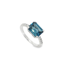 Jai's 14K White Gold Octagon-cut Blue Topaz & Diamond Ring