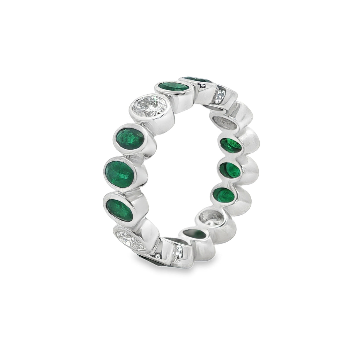 Jai's 14K White Gold Oval-cut Emerald & Diamond Ring