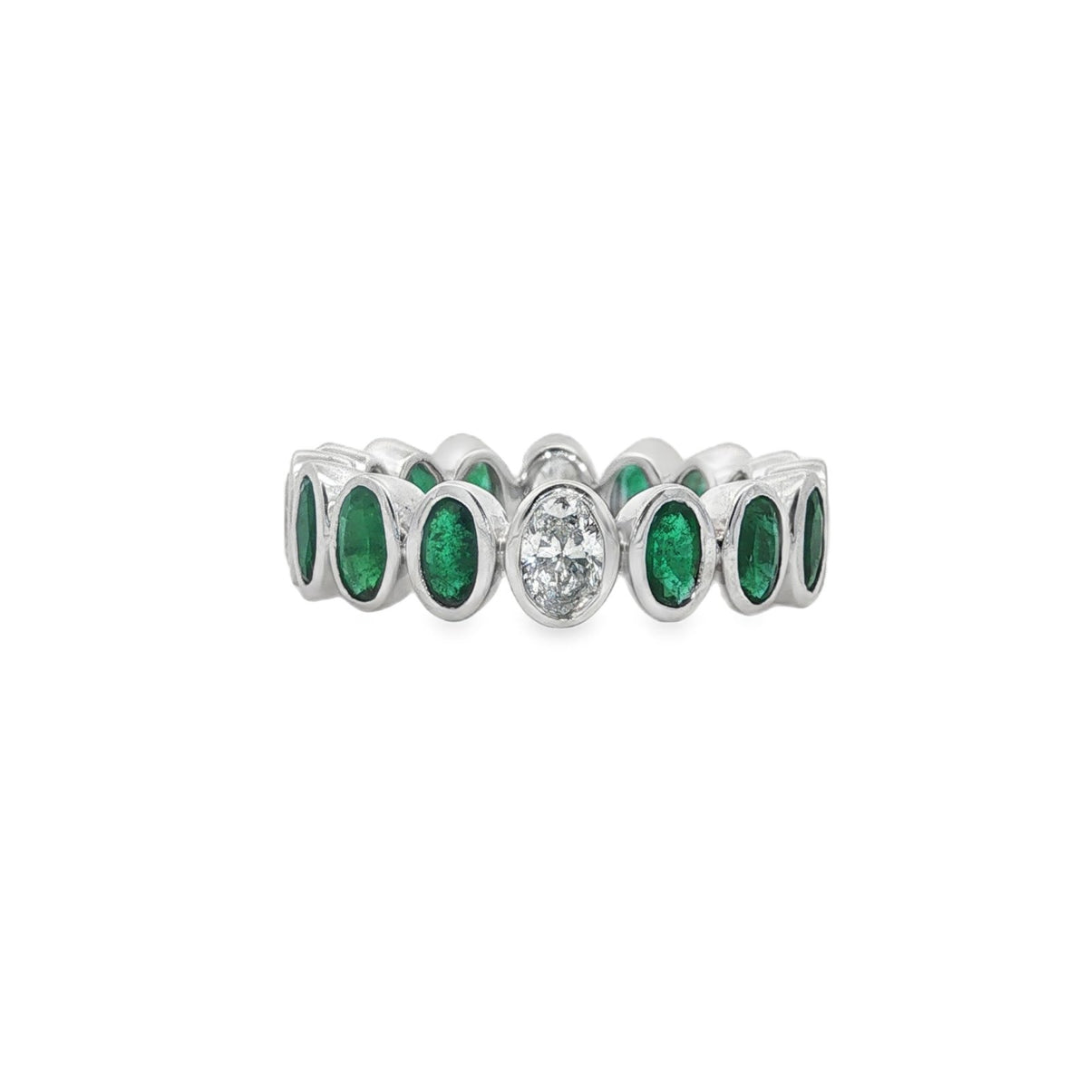 Jai's 14K White Gold Oval-cut Emerald & Diamond Ring