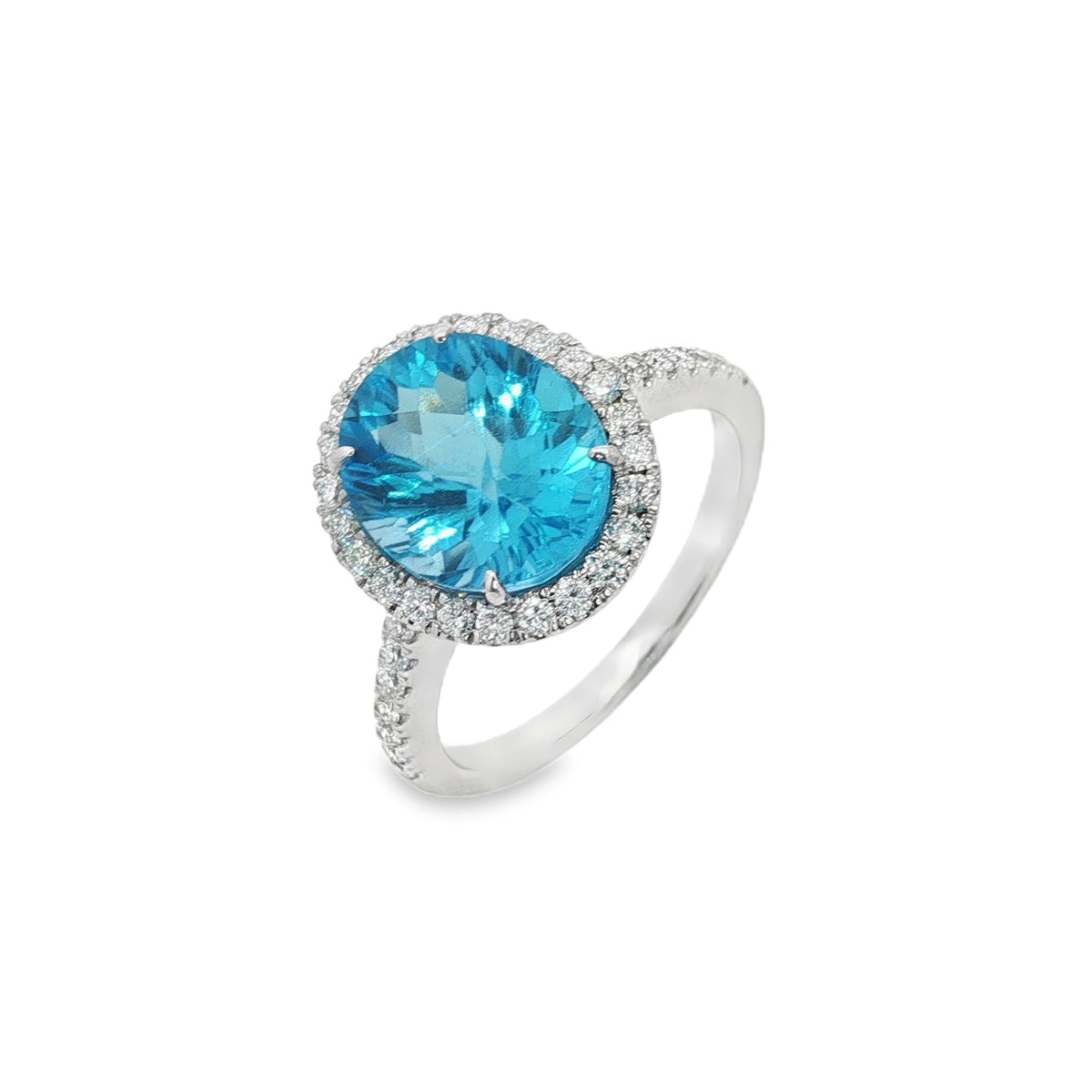 Jai's 14K White Gold Oval-cut Blue Topaz & Diamond Ring