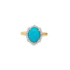 Jai's 14K Yellow Gold Oval Turquoise & Diamond Ring