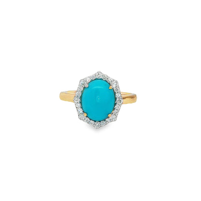 Jai's 14K Yellow Gold Oval Turquoise & Diamond Ring
