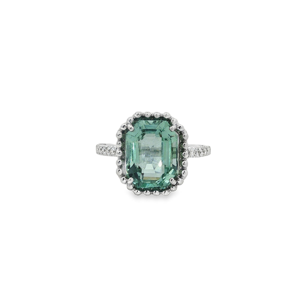 Jai's 14K White Gold Octagon-cut Aquamarine & Diamond Ring
