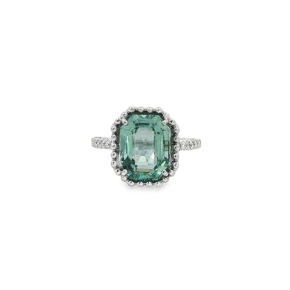 Jai's 14K White Gold Octagon-cut Aquamarine & Diamond Ring