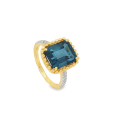 Jai's 14K Yellow Gold Octagon-cut Blue Topaz & Diamond Ring