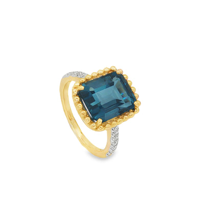Jai's 14K Yellow Gold Octagon-cut Blue Topaz & Diamond Ring