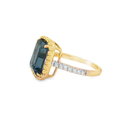Jai's 14K Yellow Gold Octagon-cut Blue Topaz & Diamond Ring