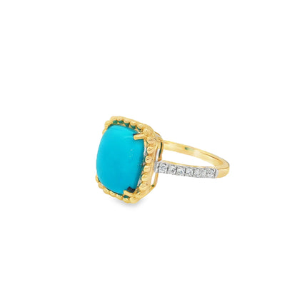 Jai's 14K Yellow Gold Cushion-shaped Turquoise & Diamond Ring