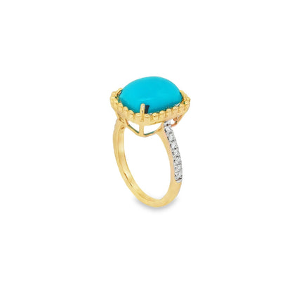 Jai's 14K Yellow Gold Cushion-shaped Turquoise & Diamond Ring