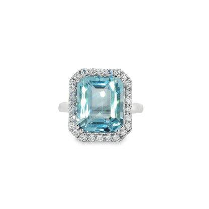 Jai's 14K White Gold Octagon-cut Aquamarine & Diamond Ring