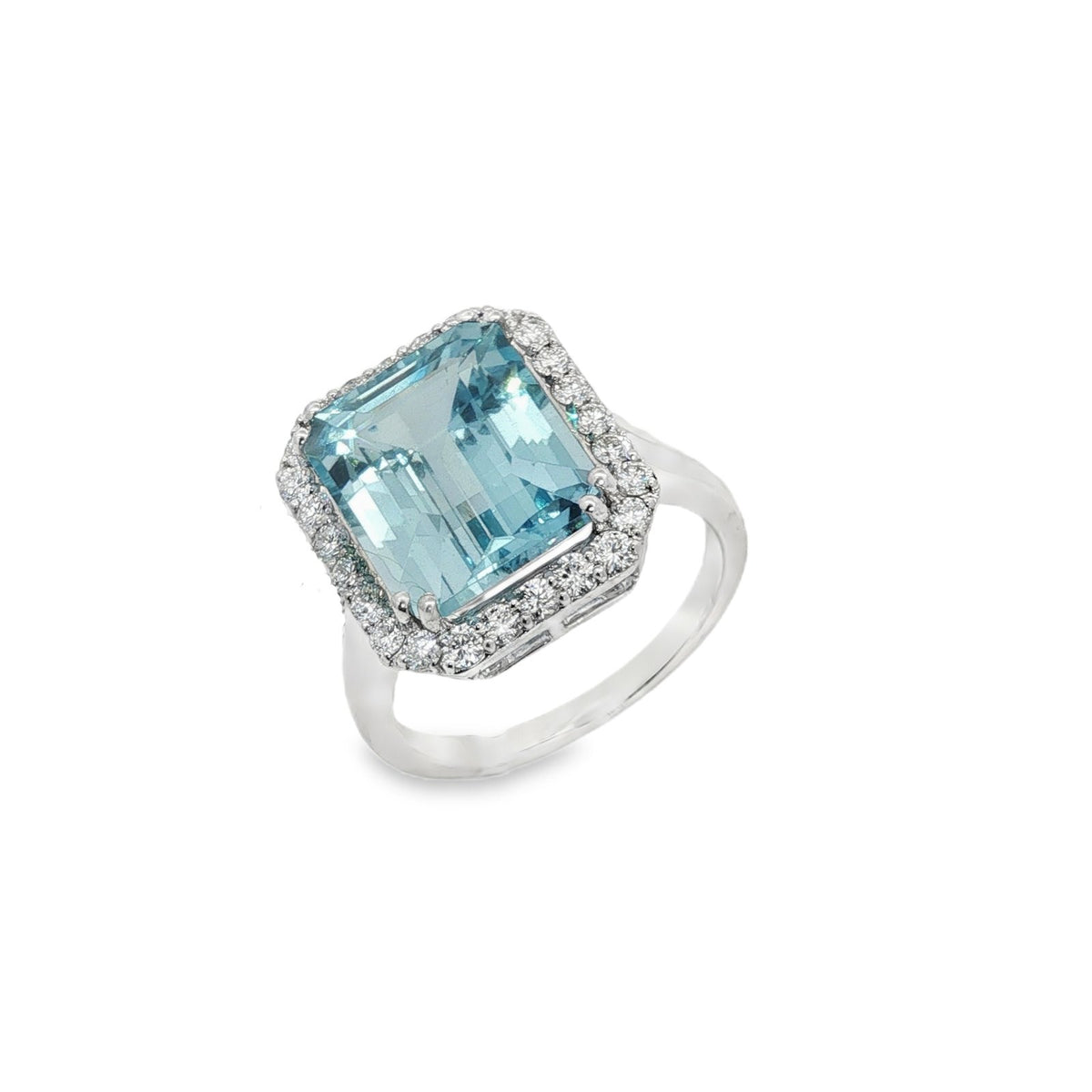 Jai's 14K White Gold Octagon-cut Aquamarine & Diamond Ring