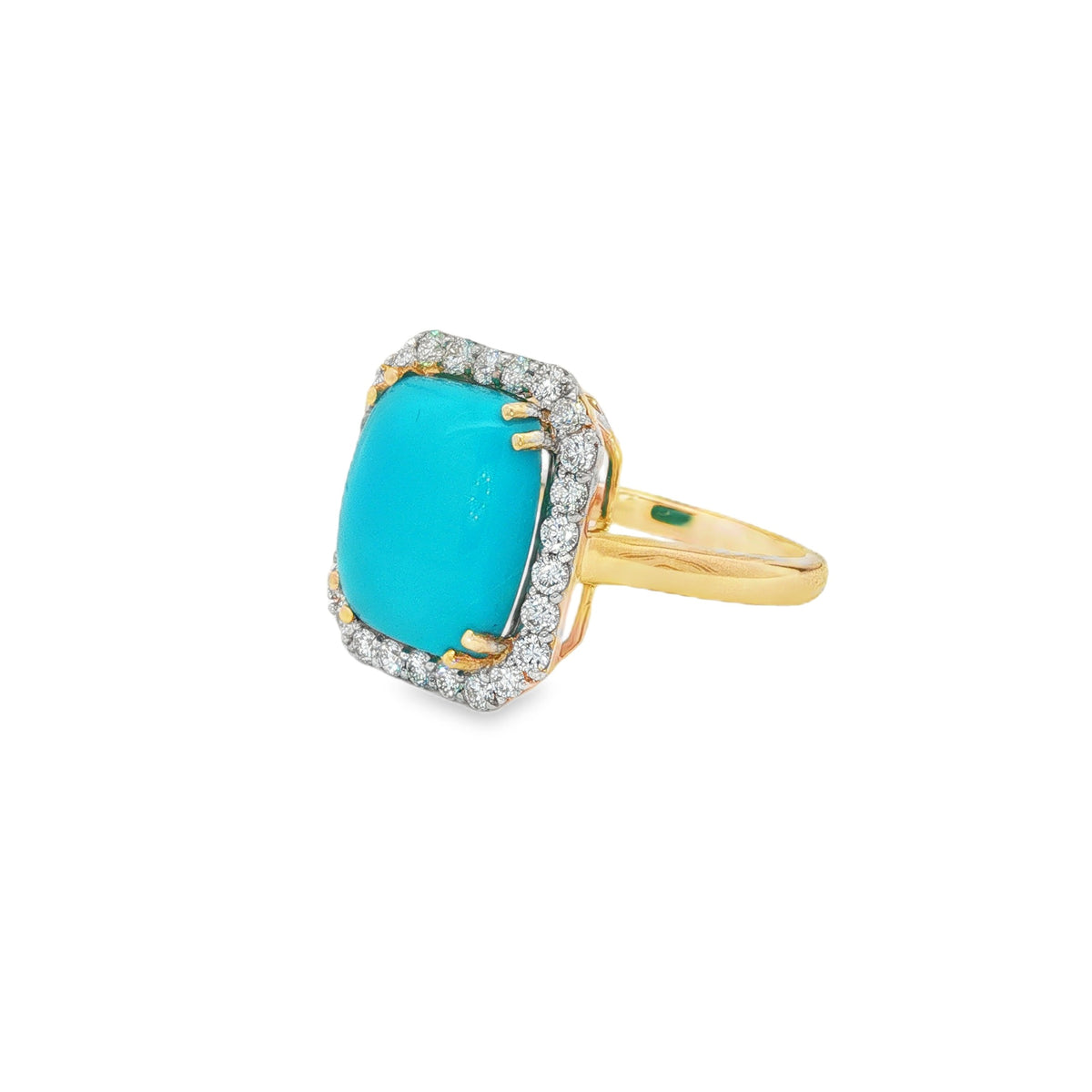 Jai's 14K Yellow Gold Cushion-shaped Turquoise & Diamond Ring