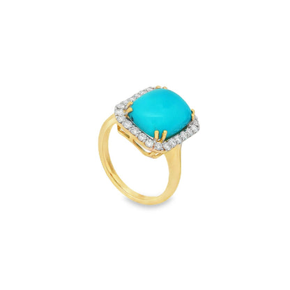 Jai's 14K Yellow Gold Cushion-shaped Turquoise & Diamond Ring