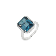Jai's 14K White Gold Octagon-cut Blue Topaz & Diamond Ring