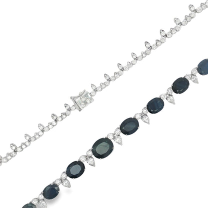 Jai's 18K White Gold Oval Sapphire & Pear-cut Diamond Necklace