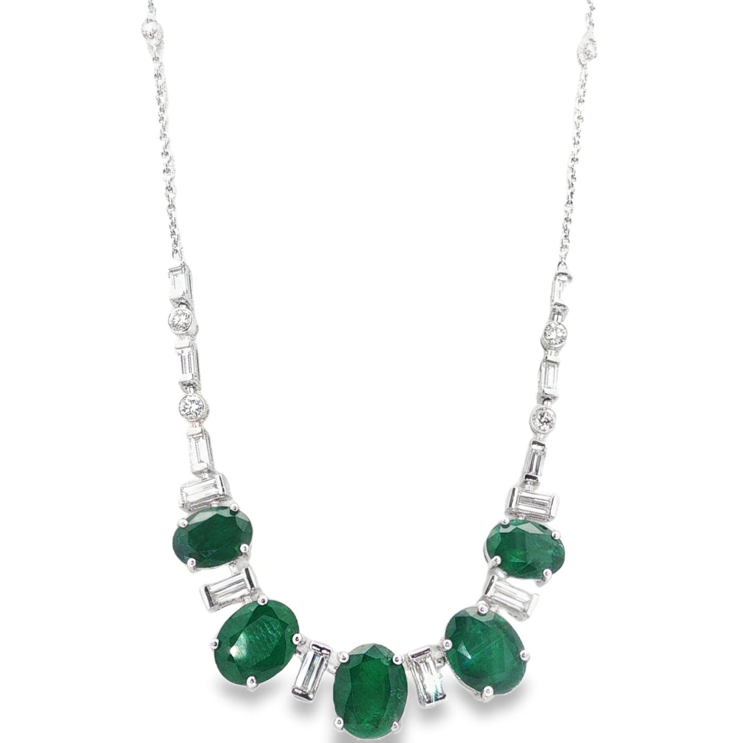 Jai's 18K White Gold Oval Emerald & Baguette-cut Diamond Necklace
