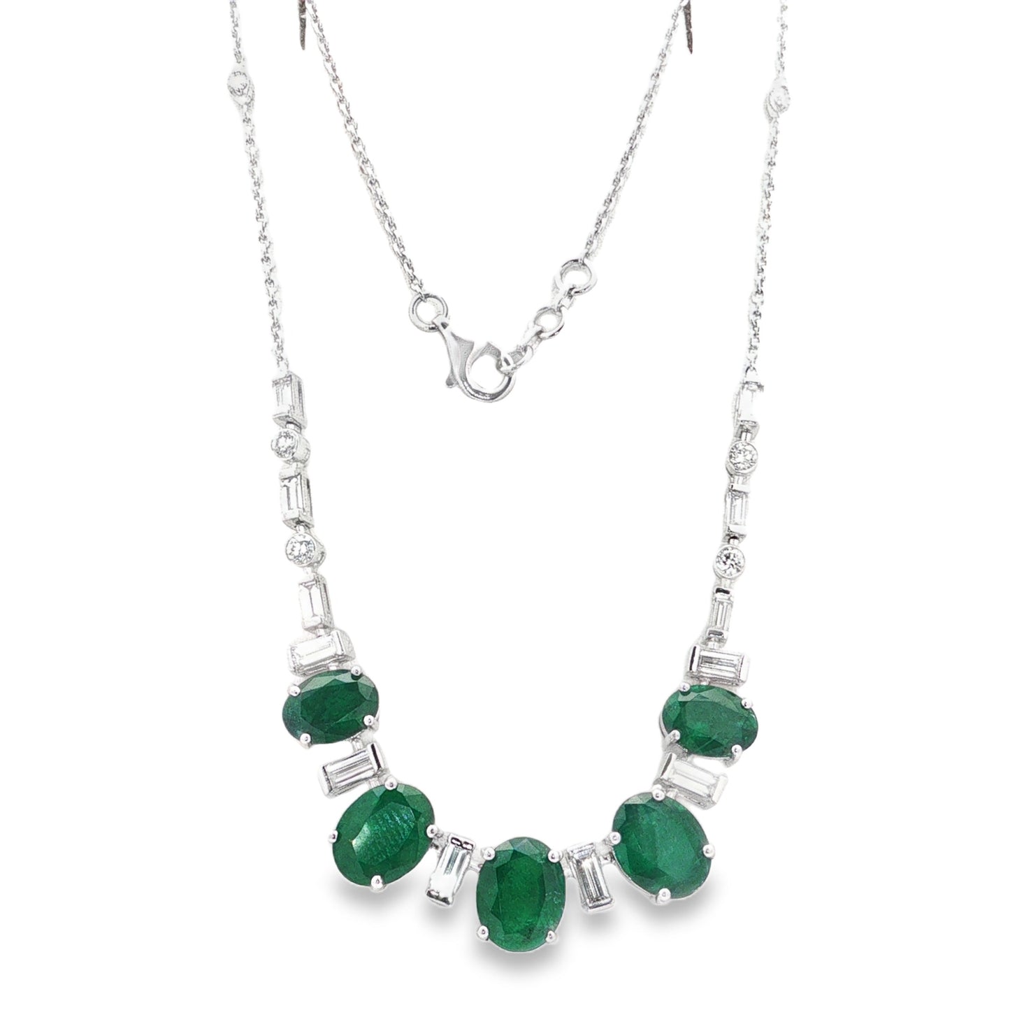 Jai's 18K White Gold Oval Emerald & Baguette-cut Diamond Necklace