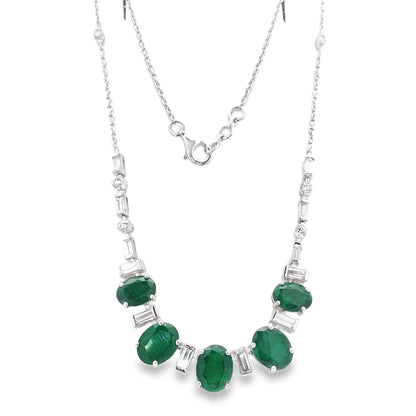 Jai's 18K White Gold Oval Emerald & Baguette-cut Diamond Necklace