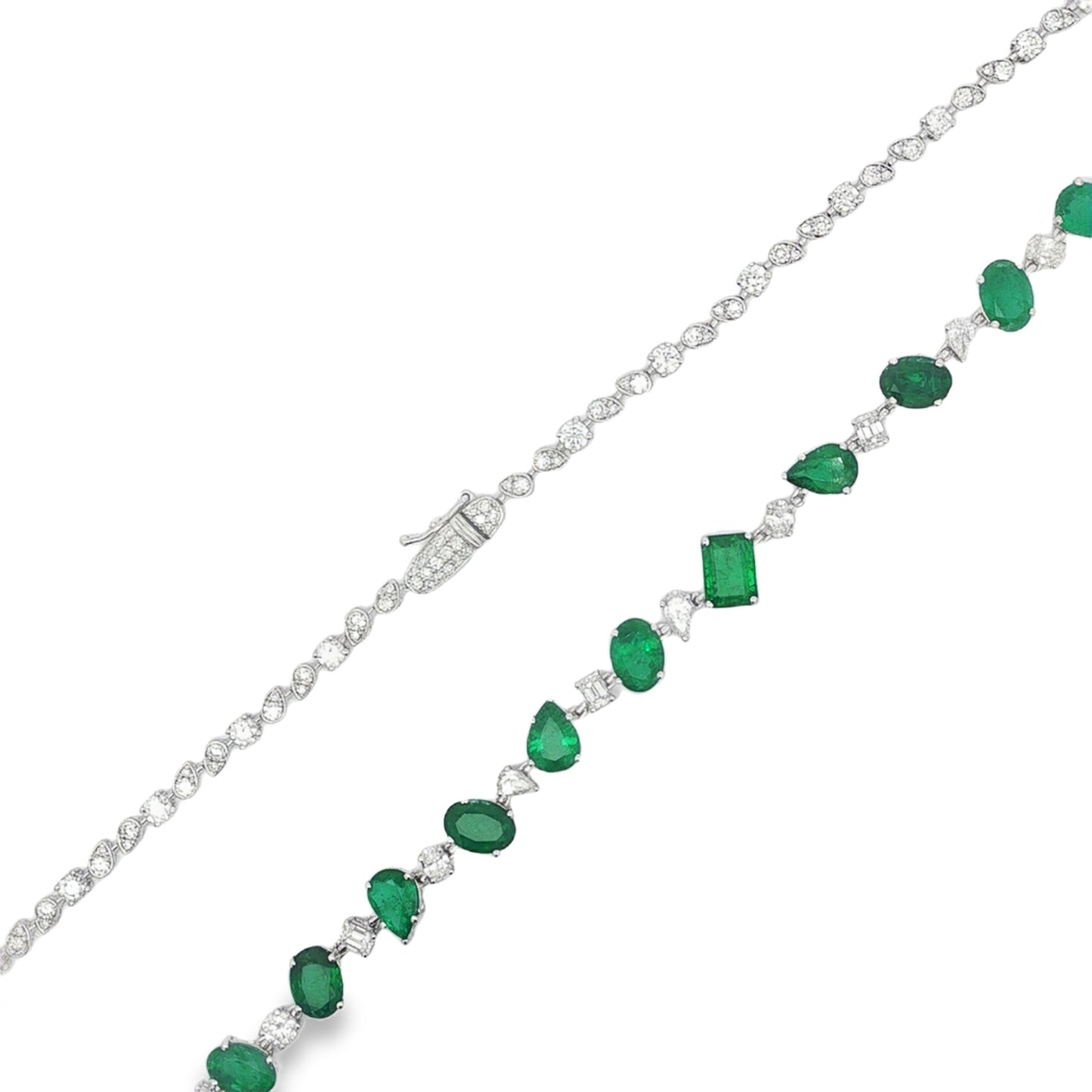 Jai's 18K White Gold Multi-cut Emerald & Diamond Necklace