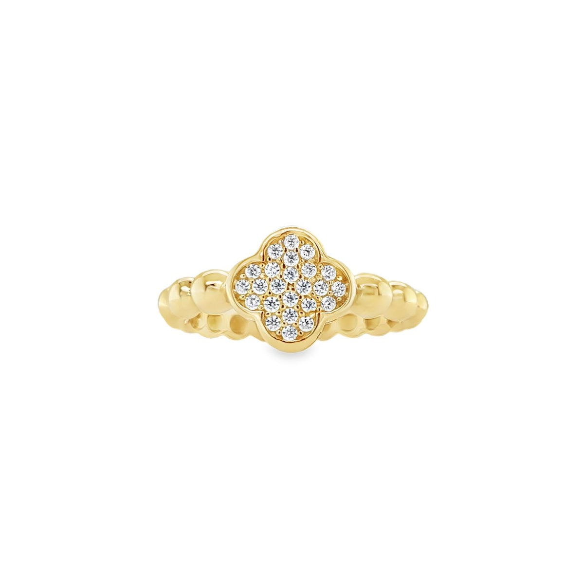 Jai's 14K Yellow Gold Sparkling Beaded Clover Ring