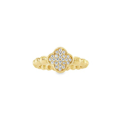 Jai's 14K Yellow Gold Sparkling Beaded Clover Ring