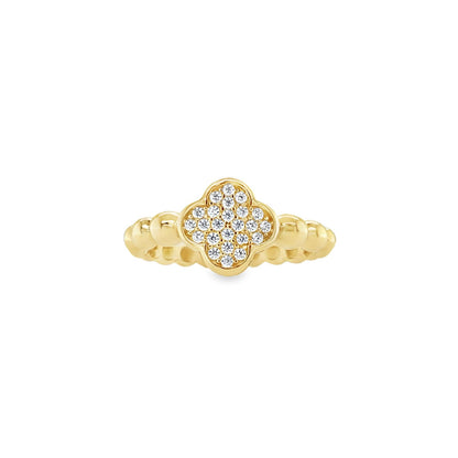 Jai's 14K Yellow Gold Sparkling Beaded Clover Ring