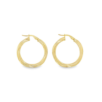Jai's 14K Yellow Gold Engraved Twisted Hoops
