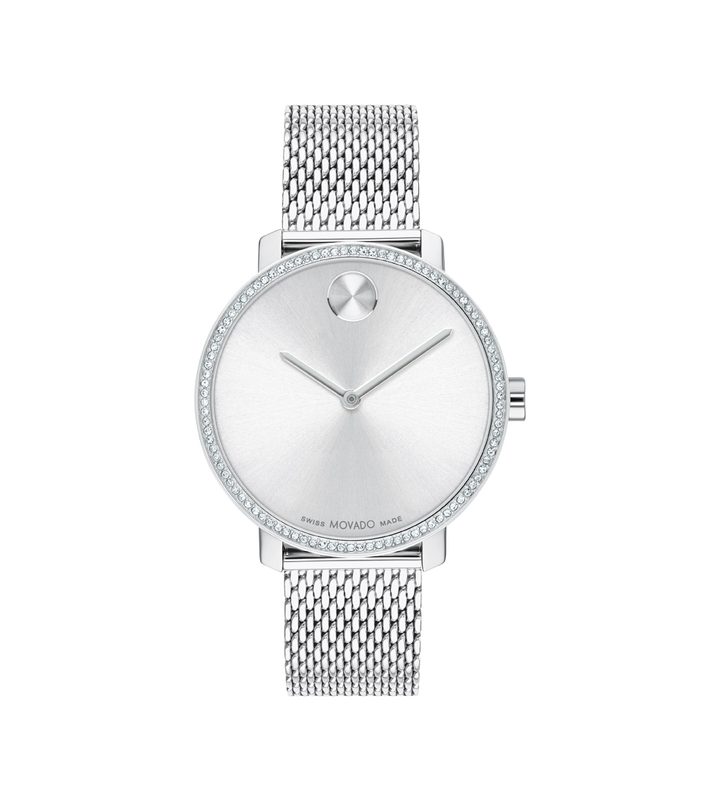 Movado's BOLD Shimmer with Silver-toned Museum Dial & Crystals
