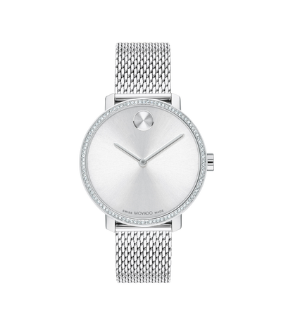 Movado's BOLD Shimmer with Silver-toned Museum Dial & Crystals