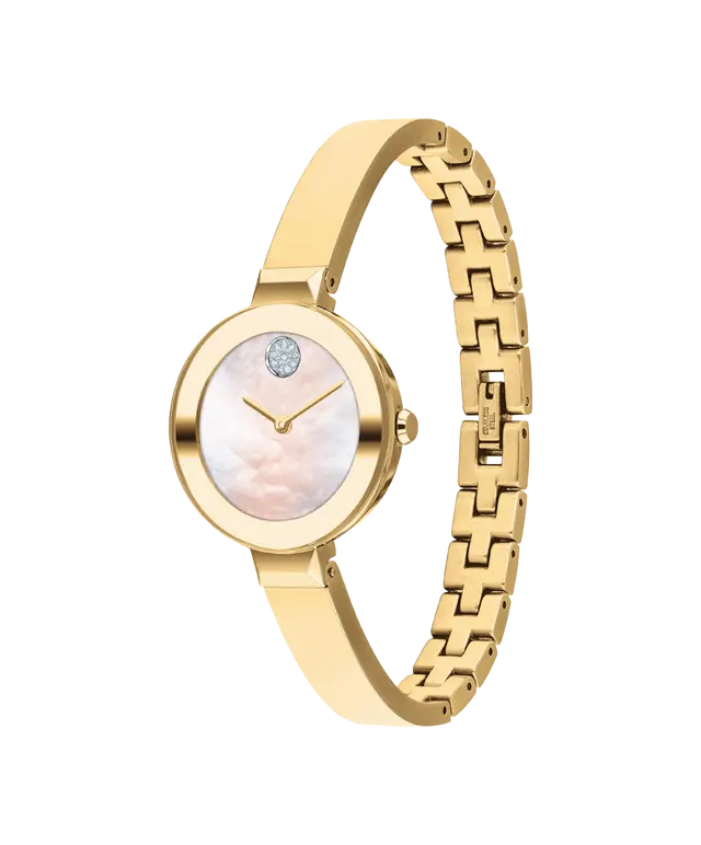 Movado's BOLD Bangle with Mother-of-Pearl Dial & Crystals