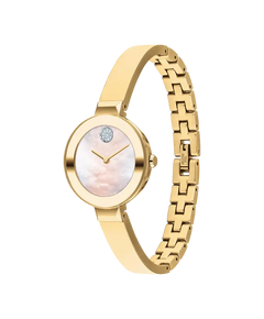 Movado's BOLD Bangle with Mother-of-Pearl Dial & Crystals