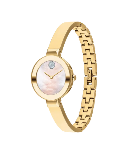 Movado's BOLD Bangle with Mother-of-Pearl Dial & Crystals