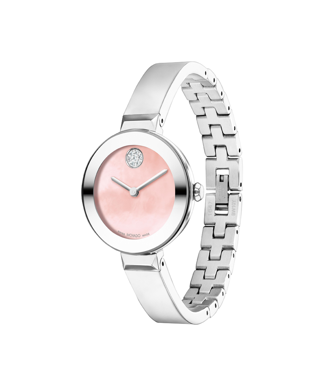 Movado's BOLD Bangle with Pink Mother-of-Pearl Museum Dial & Crystals
