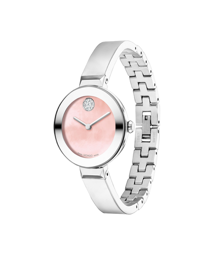 Movado's BOLD Bangle with Pink Mother-of-Pearl Museum Dial & Crystals
