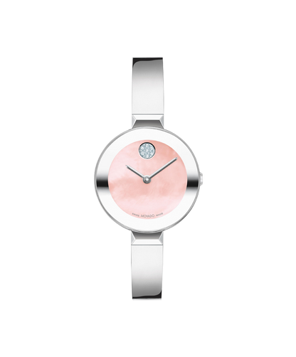 Movado's BOLD Bangle with Pink Mother-of-Pearl Museum Dial & Crystals