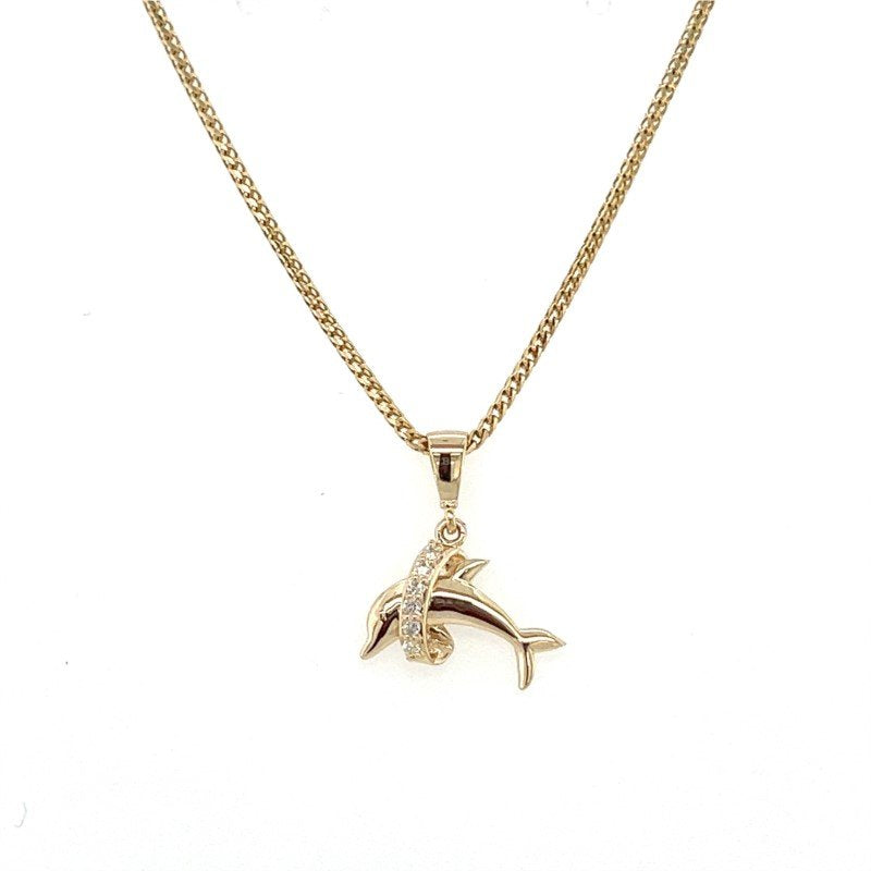 Jai's 14K Yellow Gold Diamond Dolphin Pendant