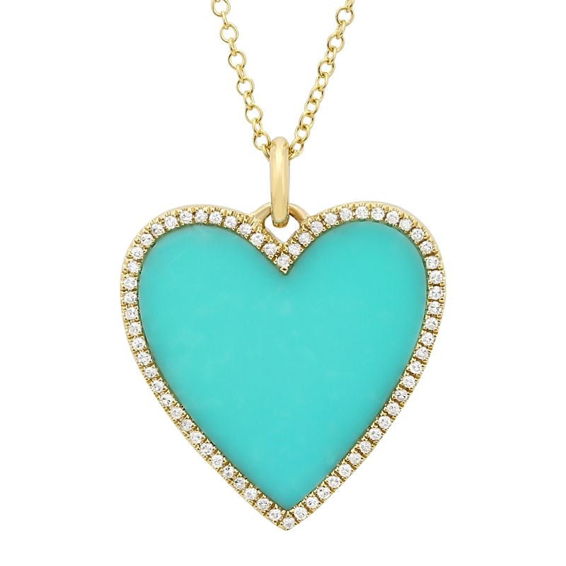 Jai's 14K Yellow Gold Diamond & Turquoise Heart Necklace