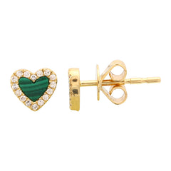 Jai's 14K Yellow Gold Malachite & Diamond Heart Studs